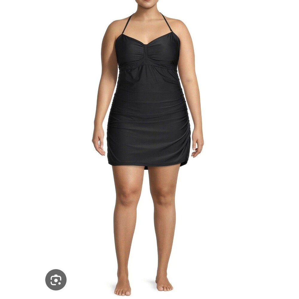 Nicole Miller Studio Swimdress Shirred  Women's Bathing Suit Size Large Black